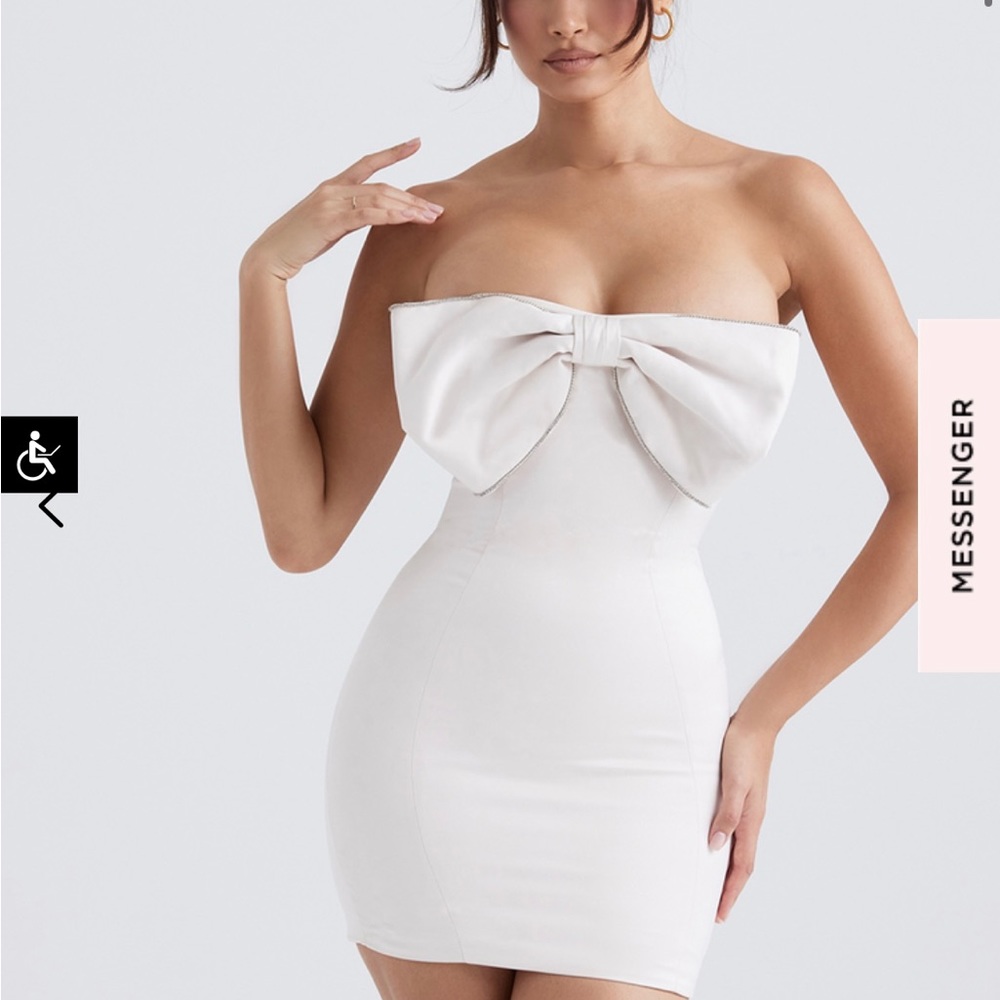 Ivory satin crystal embellished Bow Dress.. size small